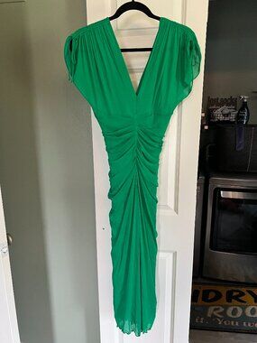 Diane von Furstenberg Charlotte Dress Green Ruched Midi NWT Size M